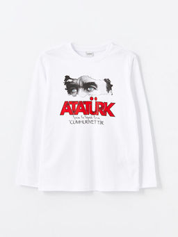 Bisiklet Yaka Uzun Kollu Atat?rk Bask?l? Erkek ?ocuk Ti??rt