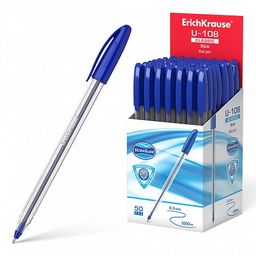 Цена за 2 шт. Ручка шар. ErichKrause "Ultra Glide Technology U-108" (47564) синяя, 1мм, прозрачный трехгран. корпус, игольчатый стержень