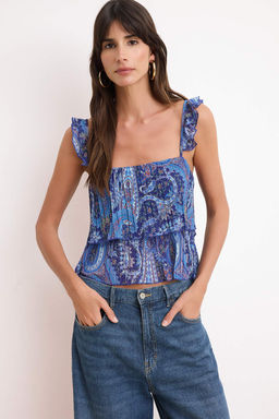 Indigo Sal Desen Regular/Normal Kal?p Kare Yaka Kolsuz Tul Orme Bluz TWOSS26BZ00564 - Trendyolmilla фото 2