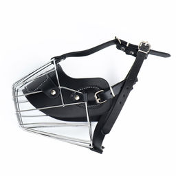 Намордник металлический №2 с трехсторонним ремешком, прессованная кожа, чёрный - Пижон фото 3