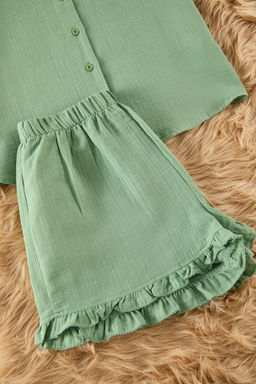 Trendyolmilla Yesil %100 Pamuklu F?rf?rl? Muslin Sortlu Dokuma Pijama Tak?m? THMSS25PT00034  фото 11
