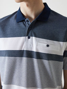 Polo Yaka ?izgili Merserize G?r?n?ml? Erkek Ti??rt