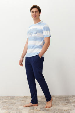 TRENDYOL MAN Sar? Regular Fit Cizgili Orme Pijama Tak?m? TMNSS24PT00041 - Trendyolmilla фото 2