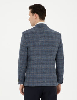Lacivert Ex. Slim Fit Y_n Kar___ml_ Ekose Ceket
