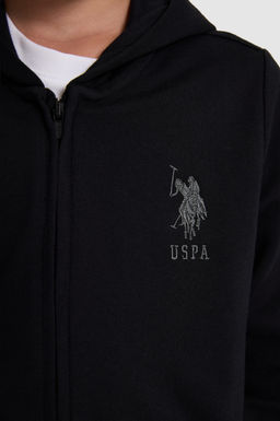 Erkek _ocuk Siyah Kap__onlu _nce Fermuarl_ Basic Sweatshirt