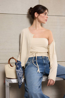 Teen Tas %100 Pamuk Fitted/Vucuda Oturan Full Patl? Uzun Kollu Esnek Orme Bluz TWOSS26BZ00232