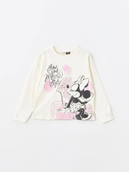 Bisiklet Yaka Minnie Mouse Bask?l? Uzun Kollu K?z ?ocuk Ti??rt