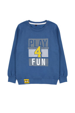 Indigo Erkek Cocuk Mevsimlik-Ince Slogan Desenli Orme Sweatshirt TKDAW25SW00007