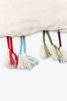 LINEN SCARF WITH POMPOMS - Zara фото 4