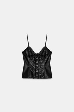 FAUX LEATHER STRAP TOP WITH BOW - Zara фото 3