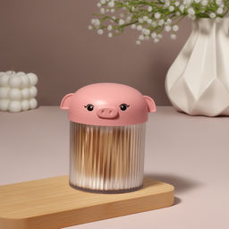 Цена за 2 шт. Органайзер для ватных палочек «Хрюшка», с крышкой, d=7.7×10.3 см, розовый, прозрачный