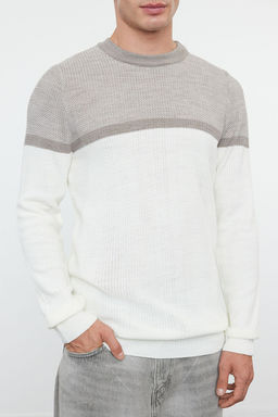 TRENDYOL MAN Gri Slim Dar Kesim Bisiklet Yaka Renk Bloklu Triko Kazak TMNAW25KZ00018 - Trendyolmilla фото 16