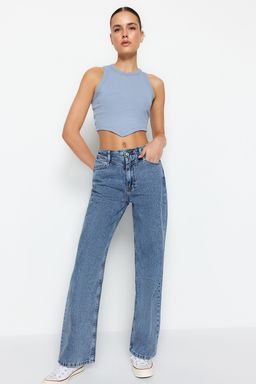 Siyah Yuksek Bel Wide Leg Jeans TWOSS21JE0385 - Trendyolmilla фото 6