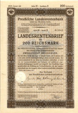 Облигация 4,5% 200 рейхсмарок 1937 года Германия