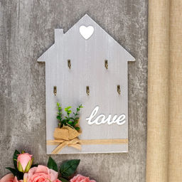 Ключница настенная Домик с букетиком, декоративные крючки, дерево, 34?2.5?24 см