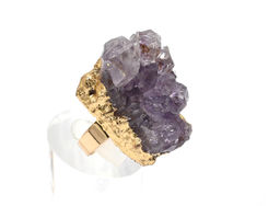 Кольцо с друзой аметиста 27*32мм цв.золотистый