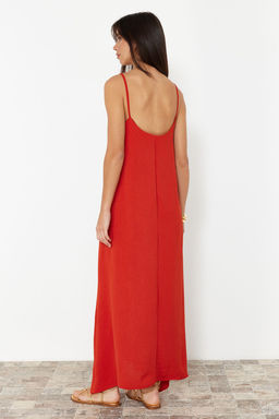 TRENDYOLMILLA Indigo Duz Kesim V Yaka Maxi Dokuma Elbise TWOSS24EL00995 фото 27