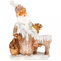 Скульптура-фигура для сада из полистоуна "Дед мороз с оленем" 30х41см (Россия)