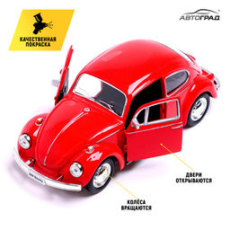 Машина металлическая VOLKSWAGEN BEETLE 1967, 1:32, открываются двери, инерция, цвет красный