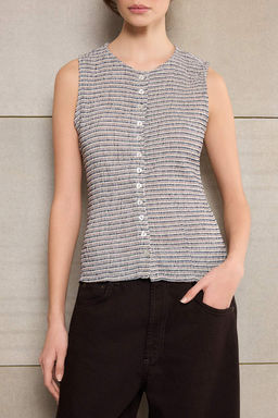 Cok Renkli Cizgili Fitted/Vucuda Oturan Dugmeli Kolsuz Dokulu Orme Bluz TWOSS26BZ00260 - Trendyolmilla фото 5