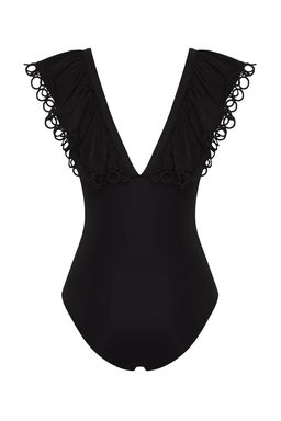 Trendyolmilla Siyah V Yaka Volanl? Regular Mayo TBESS25MA00053  фото 6