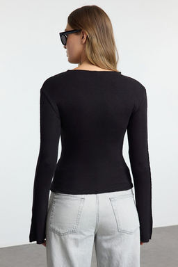 Antrasit Nervur Detayl? Fitted/Vucuda Oturan Ispanyol Kol Orme Bluz TWOAW25BZ00244 - Trendyolmilla фото 5