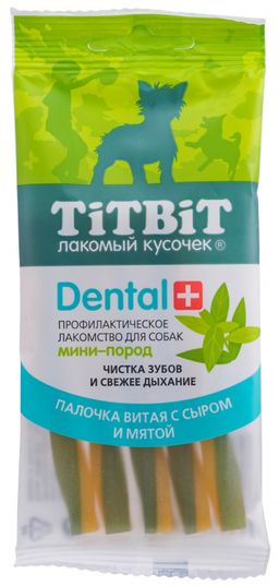 Титбит ДЕНТАЛ+ Палочка витая с сыром и мятой для собак мини-пород (23 шт) 4690538014448