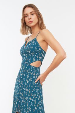 TRENDYOLMILLA Cok Renkli A Kesim Astarl? Pencere/Cut Out Detayl? Cicek Desenli Maxi Dokuma Elbise TWOSS20EL1270  фото 11