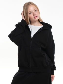 Толстовка зипка оверсайз с капюшоном на молнии 22-5610 черный