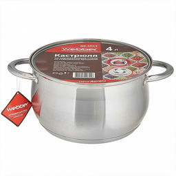 Кастрюля нерж. 4,0 л. стекл. крышка, 20 см, арт. ВЕ-353/2