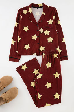 Trendyolmilla Bordo %100 Pamuklu Y?ld?z Desenli Orme Pijama Tak?m? THMAW21PT0456