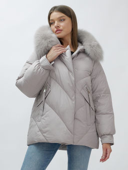 Полупальто женское зимние с мехом песец люкс класса серого цвета 6227Sr - Mtforce фото 19