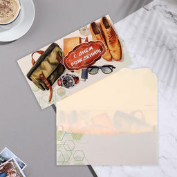 Цена за 10 шт. Конверт для денег С Днём Рождения! часы, очки, 18,5х8,5 см