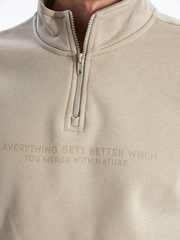 Dik Yaka Uzun Kollu Bask?l? Erkek Kal?n Sweatshirt