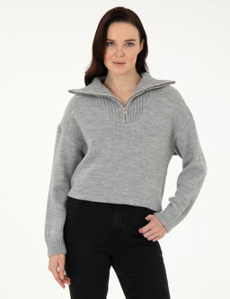 Gri Melanj Comfort Fit Fermuarl_ Kazak