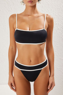 TRENDYOLMILLA Siyah-Beyaz Biyeli Straplez Yuksek Bel Regular Bikini Tak?m? TBESS25BT00126  фото 3