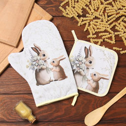 Набор кух. Доляна Зайчата: варежка 20х28 см, прихватка 17х17 см, 35% хл, 65% пэ  фото 8