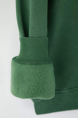 Yesil Y?kamal? Slogan Bask?l? Oversize/Genis Kal?p Kal?n Ici Polarl?Orme Sweatshirt TWOAW26SW00248 - Trendyolmilla фото 6