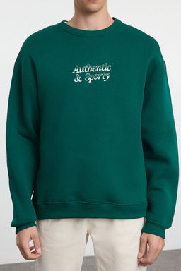 TRENDYOL MAN Zumrut Yesili Oversize/Genis Kesim Authentic&Sporty Nak?sl? Ici Polarl? Sweatshirt TMNAW25SW00012 - Trendyolmilla фото 3