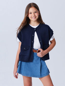 Bisiklet Yaka K?z ?ocuk Triko Yelek