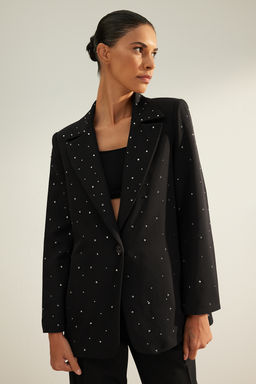 TRENDYOLMILLA Siyah Regular Dokuma Astarl? Tas Detayl? Blazer Ceket TWOAW24BC00078