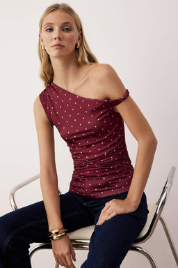 Trendyolmilla Kahverengi Asimetrik Yaka Buzgu/Drape Detayl? Fitted/Vucuda Oturan Orme Bluz TWOSS25BZ00279  фото 2