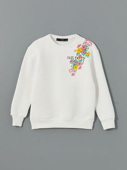 Bisiklet Yaka Bask?l? K?z ?ocuk Sweatshirt