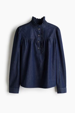 Blusa denim con cuello de volantes