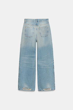 JEANS TRF WIDE LEG ROTOS TACHAS / Azul claro - Zara фото 5