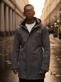 Парка спортивная мужская с капюшоном softshell серого цвета 9565Sr