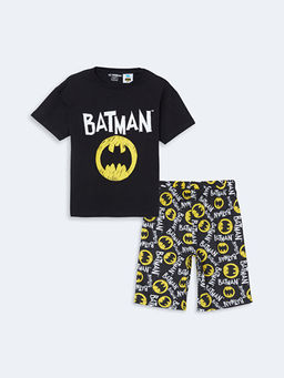 Bisiklet Yaka Batman Bask?l? Erkek ?ocuk ?ortlu Pijama Tak?m?