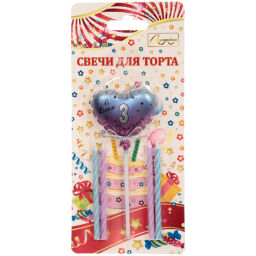 Цена за 2 шт. Свечи для торта Цифра Воздушное сердце "3" (свечи 8 см, сердце 5*13 см)