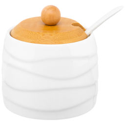 Банка д/хранения 250 мл 8,5*8,5*9 см "Айсберг волны" + ложка + дер. крышка.