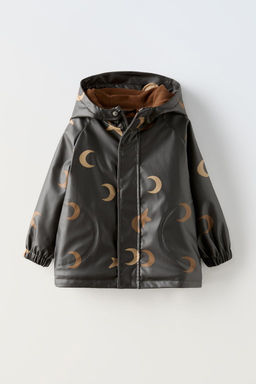 WATER-REPELLENT LINED MOON PRINT RAINCOAT